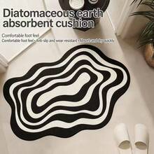 Soft Diatomaceous Earth Bath Mat, Non-Slip Quick-Drying Absorbent Bathroom Floor Mat, Minimalist Bathroom Rug, Toilet Foot Mat, Anti-Slip Wear-Resistant Entrance Door Mat, Table Mat - Black and White - View 2