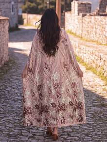 Faeriesty 女士正式两件套晚礼服：圆领无袖连衣裙搭配深V蝙蝠袖长袍，适合晚宴、婚礼、颁奖典礼、宴会和慈善活动等场合。 - 藕粉色 - 查看 2
