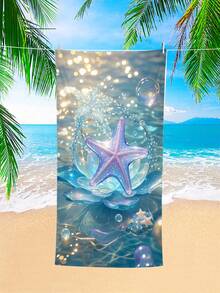 1pc Summer Extra Large Crystal Lotus Purple Starburst Bubble Beach Towel, Multiple Sizes Available, Quick-Drying, Soft, Portable, Stylish, Sandproof, Super Absorbent Microfiber (Bohemian, Tropical, Vintage, Funny, Yoga, Picnic, UV Protection); Suitable For Beach, Pool And Outdoor Activities, Travel Essential, Camping, Yoga, Gym, Sports, Swimming, Unisex. - Crystal Lotus Starfish - View 7