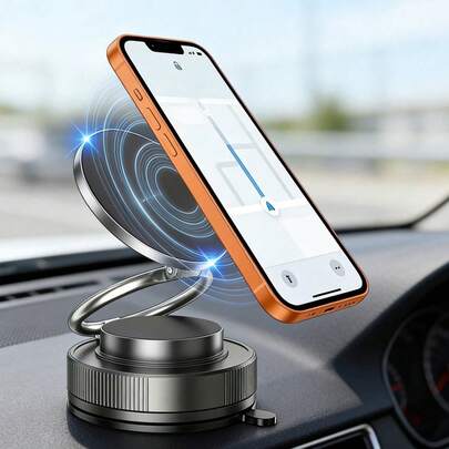 磁吸式车载手机支架，98磅超强吸力，2400高斯磁力，360°旋转可折叠手机支架，适用于汽车/办公室/厨房，兼容和安卓手机