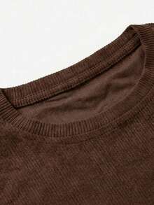 Kaos Pria Kasual Longgar Leher Bulat Lengan Pendek, Warna Kopi - Chocolate Brown - View 6