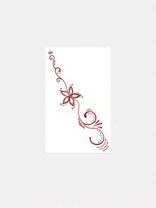 1pc Fashionable Washable Henna Temporary Tattoo, Waterproof Sweatproof Floral Vine Vintage Design Fake Tattoo Sticker - 紅色 - 查看 6