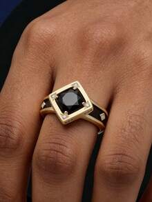 Nhẫn nam bằng đồng hình học đính đá Cubic Zirconia đen, bí ẩn và thời trang, phù hợp để đeo hàng ngày, làm quà cưới, quà đính hôn, quà kỷ niệm. - Nhiều màu - Xem 4