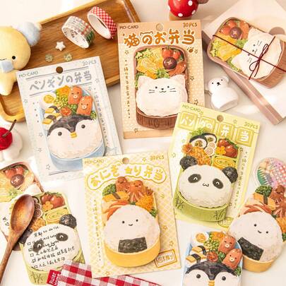 1 Set de pegatinas lindas de bolas de arroz de dibujos animados, pegatinas de cajas de bento de sushi de verduras, pegatinas de animales de dibujos animados como panda, gato, pingüino, pegatinas con estampados de comida, hermoso para scrapbooking, diario, planificador, funda de teléfono, manualidades DIY, de vuelta a la escuela, regalo de cumpleaños, decoración de primavera/verano