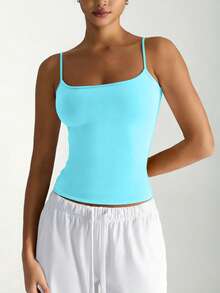 XLLAIS Women's Casual Versatile Solid Color Camisole Summer - Fluorescent Blue - View 3