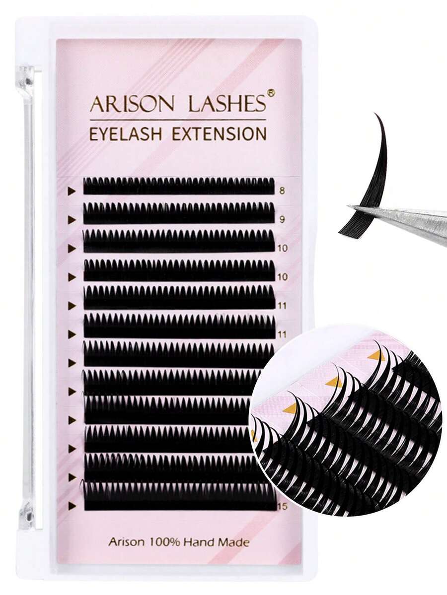 ARISON 12 filas 390 abanicos D Curl pestañas húmedas 0.07 grosor 8-15mm longitud mixta Extensiones de pestañas de aspecto natural Suministros - Ver 1