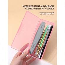 Nail Art Tool Storage Box, Nail File Holder, Nail Pen Organizer, Gel Nail Brush Sponge Container, Portable Rectangular Plastic Transparent Nail Supplies Storage Case (Nail Tools Not Included) - Pink - View 2