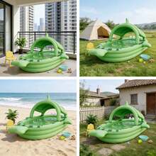 Large Inflatable Shark Theme Swimming Pool/Canopy Pool - 3-Layer Thick Durable PVC Material, Drain And Fold For Easy Storage, Turns Lawn/Patio Into A Pool Instantly, Pool Party Water Activities, Compact Storage, Portable Design, Leak-Proof Seal, Inflatable Pool, Fun Family Party Time - A - View 8