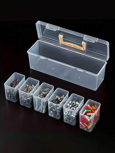 7pcs Set (6 Small Boxes & 1 Large Box) Tool Accessory Storage Boxes, Transparent Portable Multi-Compartment Tool Storage Boxes, Home Screws Wrench Hardware Organizer Boxes, Toy Sorting Boxes, Portable Divider Organizer Boxes