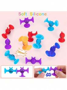 19/38/76pcs Cute Bee Silicone Suction Cup Toys, Montessori Sensory Building Blocks, Colorful Stress Relief Suction Cup Toys, Suitable For Toddlers Bathroom Window Play, Gift - Multicolor - View 3