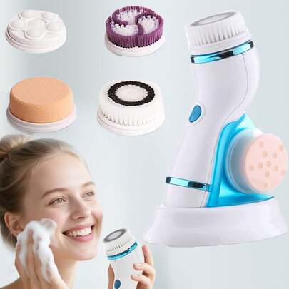 Cepillo de limpieza facial eléctrico 4 en 1, masajeador facial portátil y multifuncional, resistente al agua, dispositivo de belleza para masaje facial, regalo de vuelta a la escuela