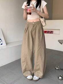Quần kaki dáng rộng thoải mái cho nữ mùa xuân - Màu Khaki - Xem 4