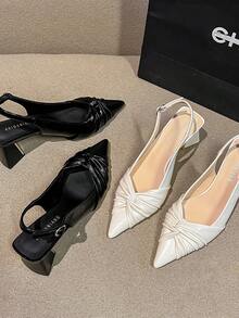 2026夏季新款女士粗跟包头凉鞋，时尚办公休闲百搭派对穆勒鞋，尖头优雅高跟罗马鞋，适合搭配阔腿裤和连衣裙 - 黑色 - 查看 3