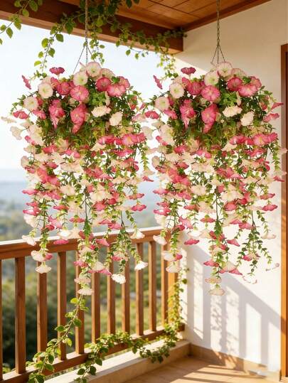 2pcs Artificial Eucalyptus And Morning Glory Vines, UV-Resistant Silk Floral Hanging Decor Suitable For Outdoor, Anniversary, Graduation, Wedding, Party, Home, Office, Porch, Garden, Wall, Living Room, Office Wall, Yard, Bookshelf (1/2 Pieces)