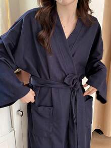 Áo choàng tắm kẻ sọc nhuộm màu kiểu Nhật Bản, đồ ngủ/đồ mặc nhà rộng rãi thoải mái dành cho nữ, thích hợp cho mùa xuân và mùa thu. - Nhiều màu - Xem 18