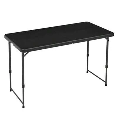 Portable 4 Ft Rectangular Folding Dining Table 4 Adjustable Height Settings Space Saving Fold-in-Half Design and Carrying Handle Indoor and Outdoor Washed Black 47.8 x 23.9 x 33.9 in