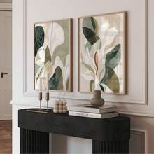 2PCS Sage Green Abstract Leaf Wall Art Set, Neutral Beige Botanical Poster, Modern Minimalist Living Room Bedroom Decor (Unframed) - A - View 7