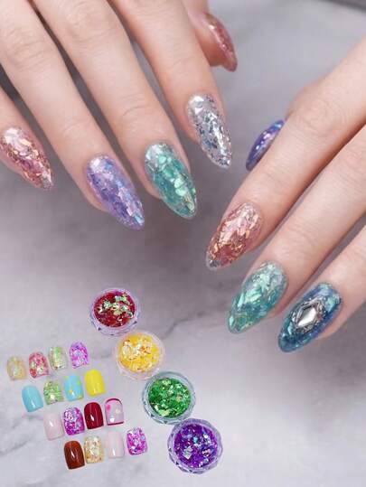 4 Hộp Hạt Kim Tuyến Trang Trí Móng Tay Hình Dạng Bất Định, Vảy Kim Tuyến Ánh Sáng Holographic Aurora Mermaid, Hạt Kim Tuyến 3D Lấp Lánh Dùng Để Tự Làm Nghệ Thuật Làm Móng, Dụng Cụ Làm Móng Chuyên Nghiệp Dành Cho Phụ Nữ, Trang Trí Sáng Bóng Y2K Laser Cho Móng Gel Acrylic