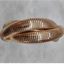 Vòng tay 3 lớp co giãn làm từ xương rắn và dây xích cổ, kiểu dáng tối giản thanh lịch. - Vàng - Xem 1