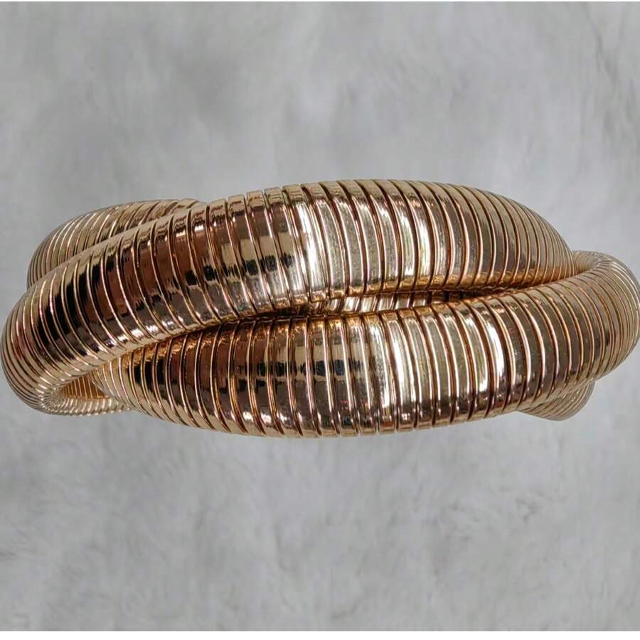 Vòng tay 3 lớp co giãn làm từ xương rắn và dây xích cổ, kiểu dáng tối giản thanh lịch. - Vàng - Xem 1