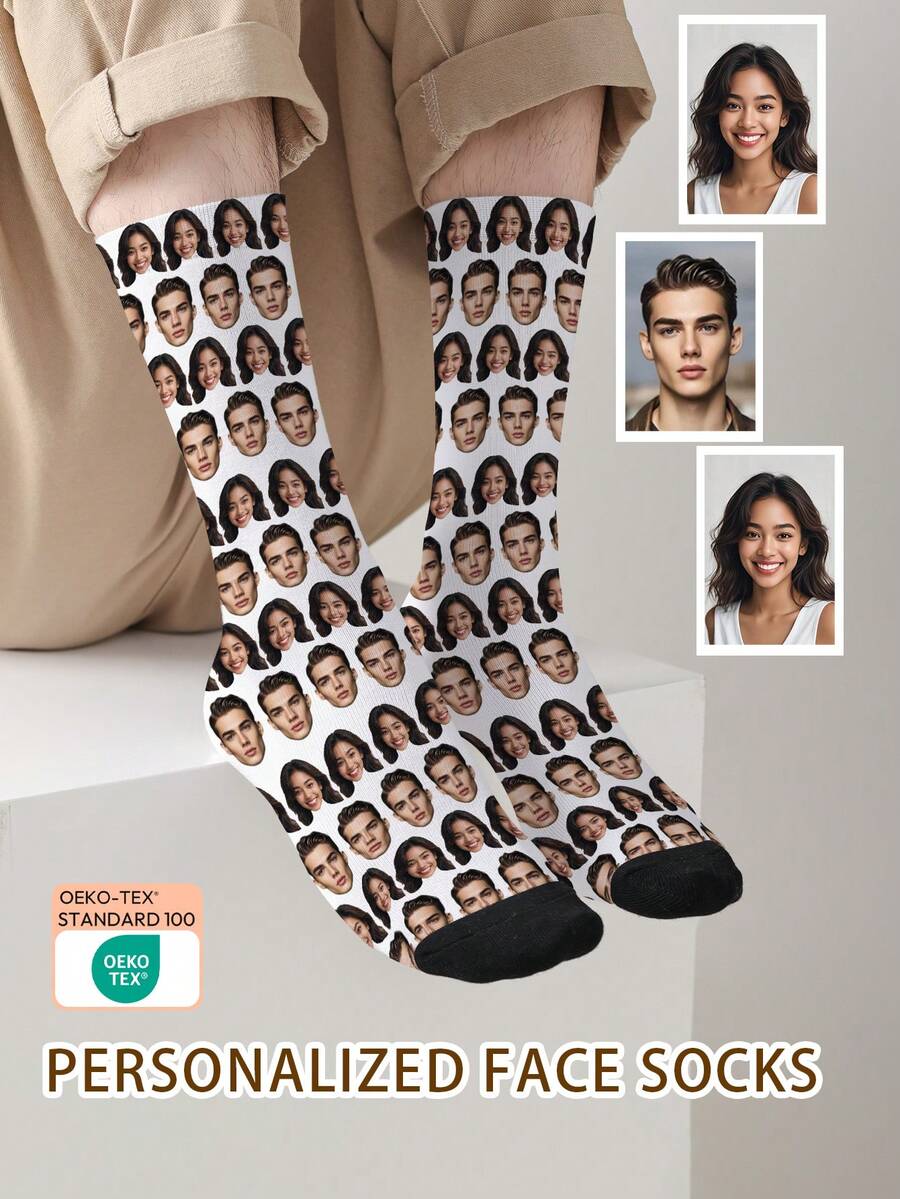 1 Par de Calcetines Personalizados con Patrón de Rostro, Calcetines Personalizados con Foto, Calcetines Divertidos Personalizados con Rostro, Calcetines Personalizados con Patrón, Imprime Cualquier Imagen de Rostro en los Calcetines, Regalo de Aniversario, Regalo del Día de San Valentín, Regalo de Cumpleaños Único, Regalo Coleccionable Personalizado - Multicolor - Ver 1