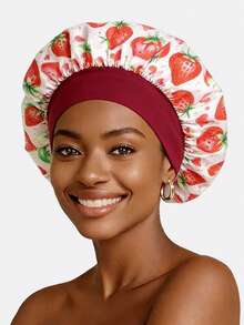 1 chiếc mũ ngủ rộng vành bằng vải satin in hình trái cây dành cho nữ, thích hợp cho việc chăm sóc sắc đẹp và trang điểm hàng ngày, mùa hè, đi biển, làm mũ. - Nhiều màu - Xem 10