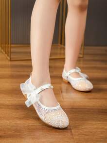 Girls White Flat Shoes, Children's Summer Shoes, Toddler Pearl Decor Sandals - White - View 5
