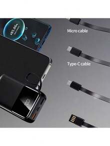 Mini Cargador Portátil Rápido de 20,000Mah 5V2A, Cargador de Teléfono Multifuncional de Alta Capacidad, Cable Desmontable 4 en 1, Luces LED Ultra Brillantes, Batería Esencial para Viajes, Pantalla Inteligente Digital, USB-C - Multicolor - Ver 7