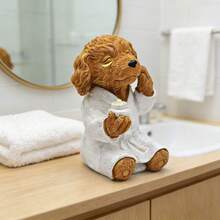 1 pieza Figura decorativa de cuidado de la piel con diseño de caniche lindo, decoración de perro con bata de baño de resina, estatua de perro con máscara facial graciosa, escultura de perro caprichoso para baño/SPA, adecuado para estantería de baño, regalo exclusivo para amantes de las mascotas - acicalamiento de perros - Ver 5