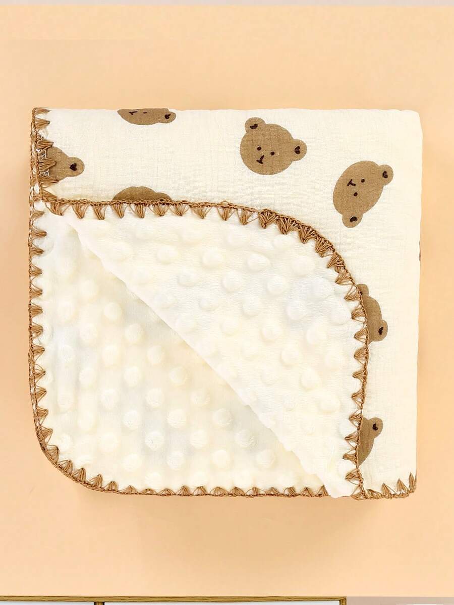 1pc Cartoon Bear Pattern Baby Spring/Summer Soft Comfortable Plush Blanket, Nursery Toddler Large Quilt, Children's Air Conditioning Throw, Adult Office Shawl, Stroller Blanket - Champagne - View 1