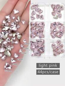 Caja con 6 compartimentos de fondo puntiagudo con diamante de imitación, decoraciones de diamante de imitación para manicura, accesorios para uñas con forma de corazón y octágono en rosa y champán, piedras decorativas para uñas, suministros de manicura - Multicolor - Ver 9