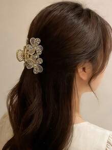 1 pieza Pinza de pelo con flor hueca y brillantes para mujer, accesorio de pelo de metal con flor hueca para atuendos de verano - Multicolor - Ver 2