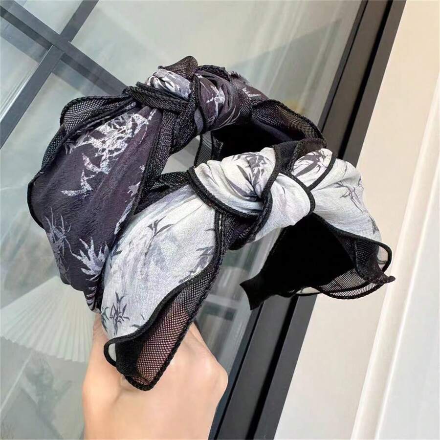 1 peça de faixa de cabelo feminina estilo chinês com estampa de folha de bambu, amarrada e larga, acessório para cabelo de alta pressão, ideal para usar com cheongsam, looks do dia a dia, faixa de cabelo elegante estilo boêmio, perfeita para festivais e festas. - Multicolorido - Ver 1