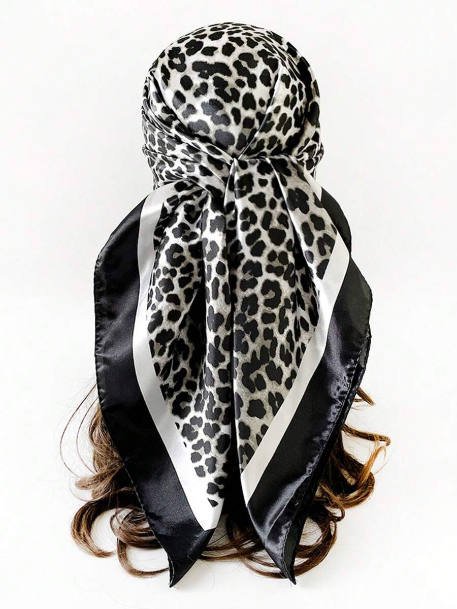 1 chiếc khăn vuông thời trang nữ 90 độ, khăn in họa tiết, khăn bandana mùa xuân hè, khăn trùm đầu bằng satin in họa tiết da báo. - 01-đen - Xem 1