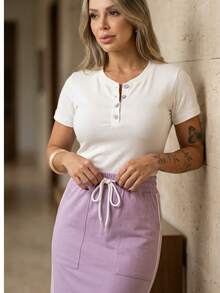 Women's Tracksuit Set In Lightweight Fleece With Long Skirt And Button-Down Blouse – Style, Comfort, And Versatility For Everyday Wear. - 紫丁香色 - 查看 2