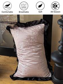 2pcs Floral Pattern Jacquard Washed Faux Silk Pillowcase With Ruffle Edge, Minimalist Elegant Luxury Polyester Decorative Throw Pillow Cover, Suitable For All Seasons, Modern Decor Cushion Cover, Machine Washable, Without Filling - Pink - View 2