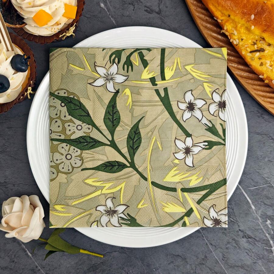 IOOJA 20/50pcs 2-Ply Unfolded Size 33*33cm Vintage Floral Print Party Napkins, Disposable Tissue Paper Suitable For Theme Parties, Essential For Company Events, Friends Gatherings - Multicolor - View 1