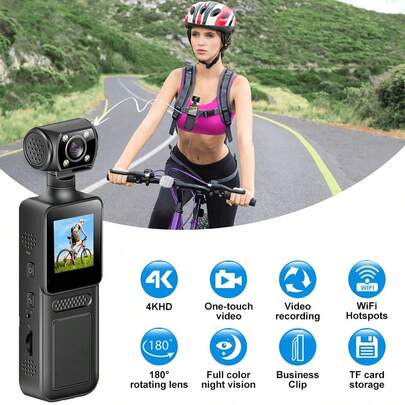 1台4K便携式相机，Vlog相机 | 270°旋转1.3英寸高清屏幕，CMOS镜头，USB充电，内置麦克风和防抖功能，适用于直播、Vlog、旅行、运动拍摄