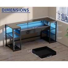 58 Inch Computer Desk with Monitor Stand and Shelves Gaming Desk with LED Lights and Power Outlets PC Vanity Table with 2 Drawers for Home Office Pink - Rosa - Ver 3