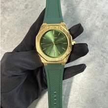 Jam Tangan Quartz Pria Kasual Klasik Bentuk Segi Delapan - Hijau Tentara - View 4