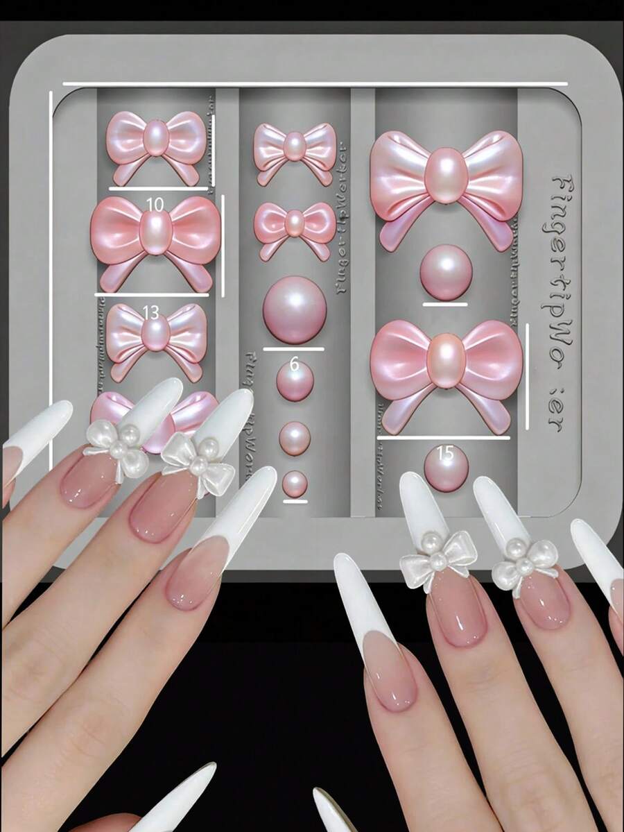 1 Pc 3D Bow Silicone Nail Art Molds,Bowknot&Pearls DIY Nails Molds Embossed Silicone Mold Exquisite Carved Template Mold Carving Mould For Women DIY Nail Art Decoration