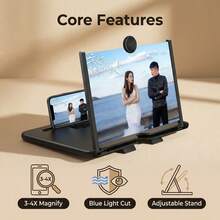 这款黑色10英寸手机屏幕放大器兼容手机支架。蓝光显示设计能更好地保护眼睛。适用于厨房、桌面、卧室、浴室等多种场景。D-11 - 黑色 - 查看 4