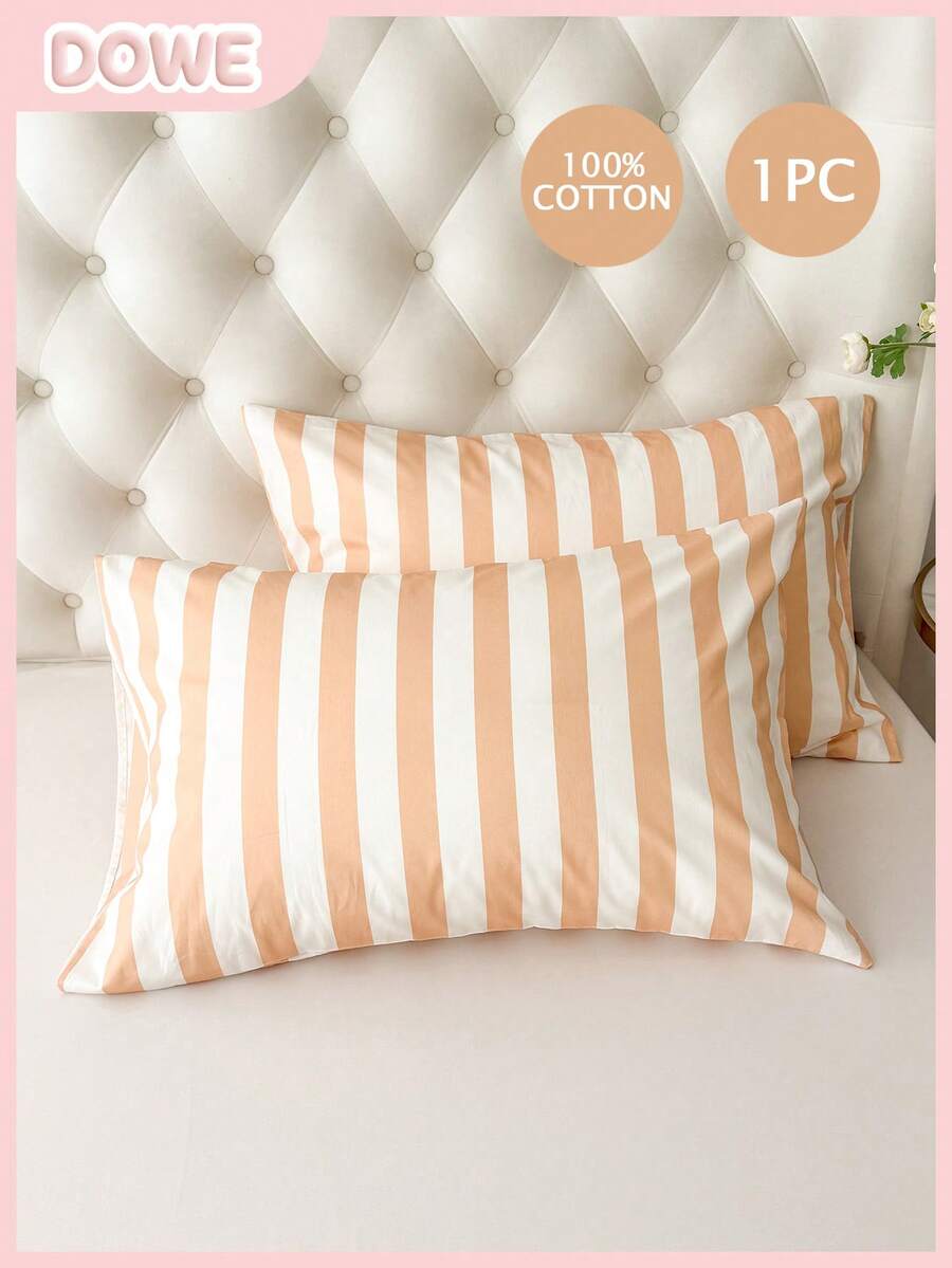 1PC 100% Pure Cotton Pillowcase, Washed Cotton Pillowcase, Natural Texture, Natural Touch, Envelope Style Pillowcase, Bedroom Bedding Dorm Decor, Minimalist Plaid Stripe Pattern - Multicolor - View 1