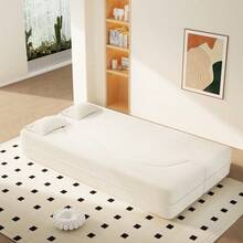 Modern Floor Sofa With 2 Pillows Convertible Teddy Fabric Foam-Filled Sleeper Sofa Bed 15" Twin Size Folding Mattress For Living Room Guest Bed Playroom No Assembly Required Beige/White - 雙人床尺寸 + 泰迪熊 + 米色/白色1 - 查看 2