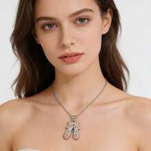 Ballerina Dance Shoes Necklace' - This Is A Unique Ballet-Inspired Necklace Design That Is Delicate Yet Dynamic. It Is A Multi-Functional Neck Accessory Featuring A Beautiful Ballerina Shoe Pendant. The Exquisite 3D Ballerina Shoe Design, Paired With The Warm Pink Contrast, Makes It The Perfect Accessory For Art Enthusiasts' Daily Outfits, As Well As An Ideal Gift For Friends. - Silver - View 8