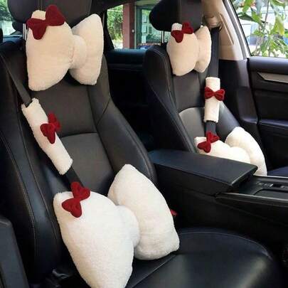 Nackkudde för nackstöd i bilen, moderiktigt axelskydd med rosett, mjuka vinterbiltillbehör i fleece för kvinnor