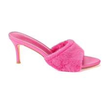Sela22 Women's Mid High Heeled Sandals Fur Open Toe Slip On Slippers - 粉色 - 查看 2