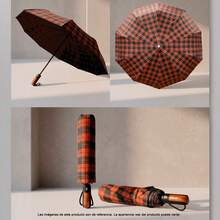 Paraguas Elegante Cuadros Vintage ☔ Compacto y Automático - Cuadro Rojo - Ver 1