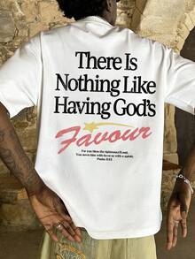 FRACTYR Men's Summer Casual Street Fashion Loose "THERE IS NOTHING LIKE HAVING GODS" Minimalist Graphic Round Neck Short Sleeve T-Shirt - White - View 1