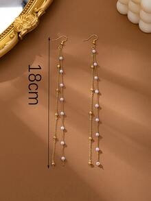 1对超长珍珠耳环，女士日常佩戴 - 長耳線 - 查看 7